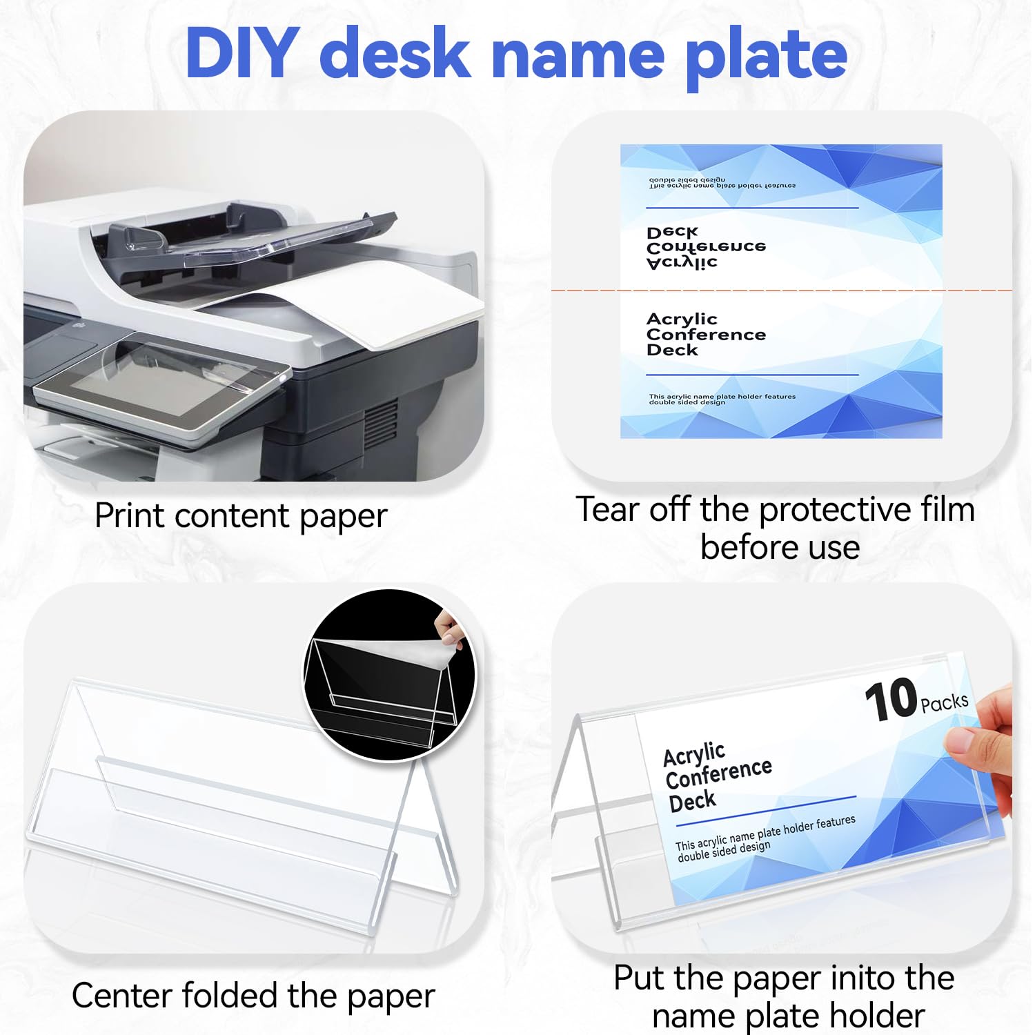 Porte Noms 300 x 105 mm, 10 Pcs Porte Nom Table Ncrylique, Présentoirs pour Classe, Presentoir pour les Cartes de Visites, Chevalets pour Bureau