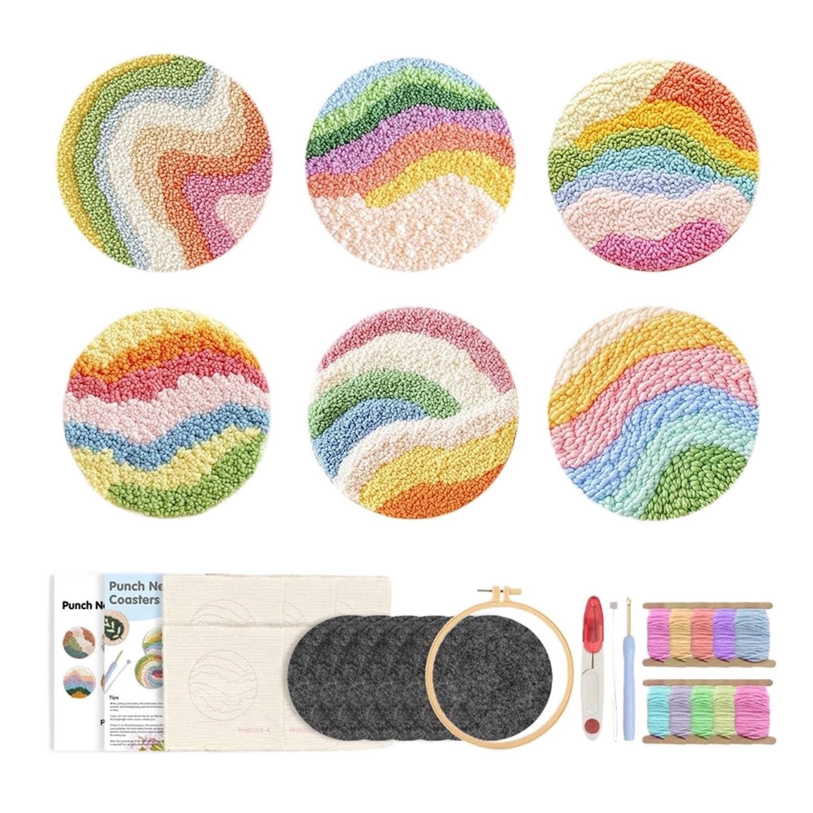 1set Punch Needle Kit With Coasters Complete Embroidery Starter Set For Beginners Includes Tools Kitchen Supplies for DIY