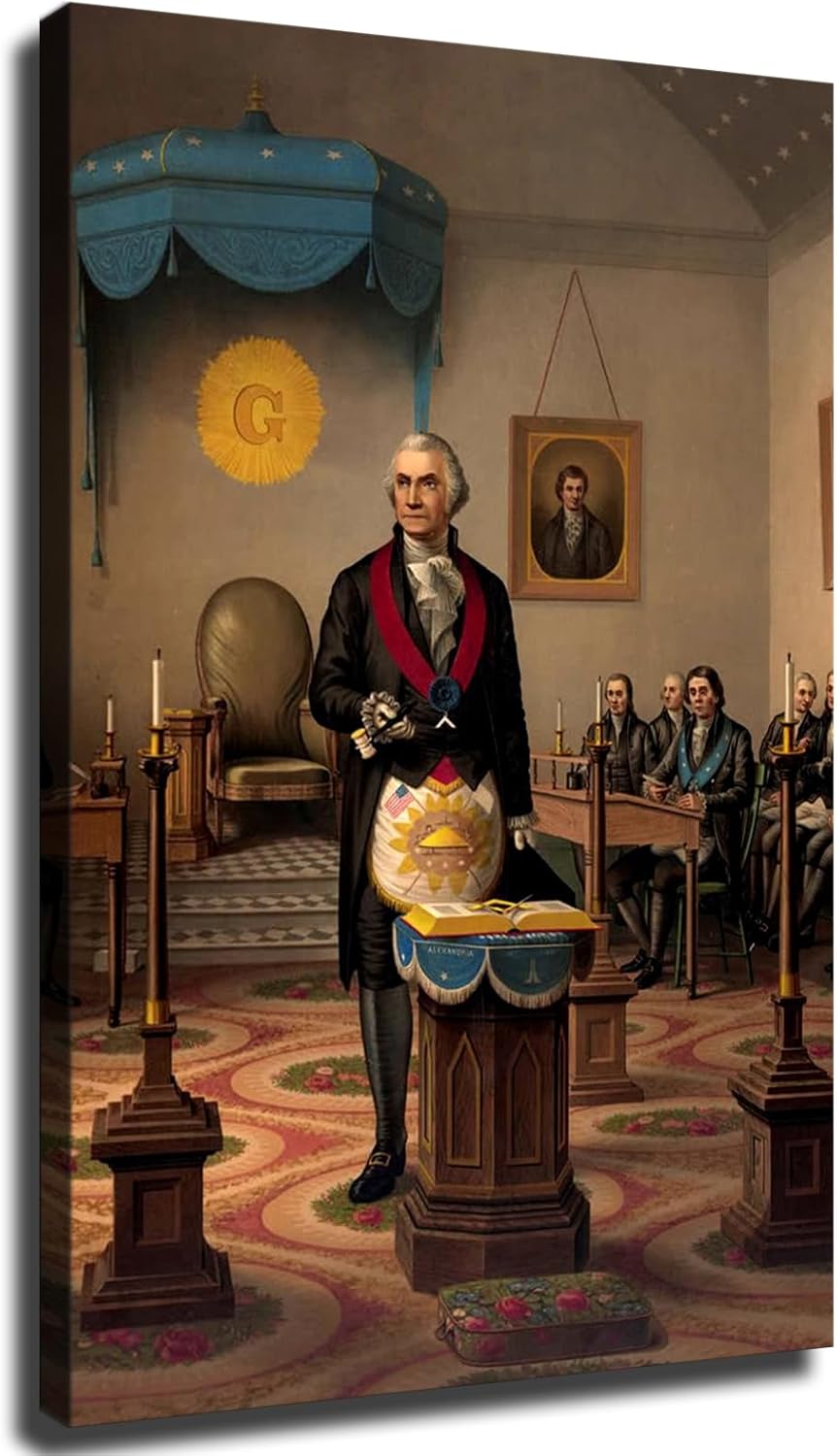 George Washington At The Masonic Lodge Meeting Poster Canvas Print Painting Picture Wall Art Gift Home Corridor Bedroom Living Room Aesthetic Decoration (24x36inch Unframed)