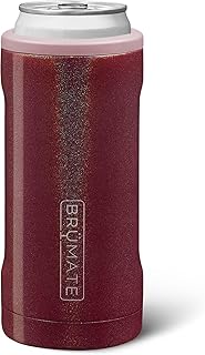 Hopsulator Slim Can Cooler Insulated for 12oz Slim Cans | Skinny Can Insulated Stainless Steel Drink Holder for Hard Seltzer, Beer, Soda, and Energy Drinks (Glitter Merlot)