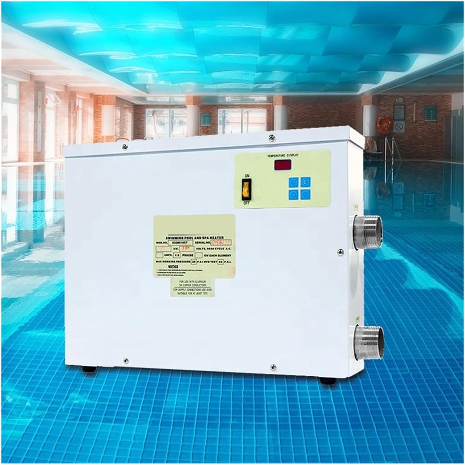 Pompa di Calore elettrica Piscina residenziale e Spa, scaldacqua ad Alta efficienza con controllore Digitale, Costruzione Durevole in Acciaio zincato, Funzionamento rapido e Risparmio energetico