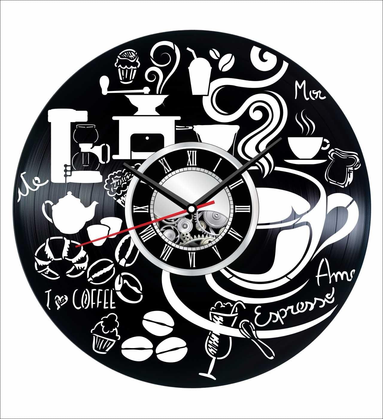 Coffee Wall Clock Made of Vintage Vinyl Records Stylish