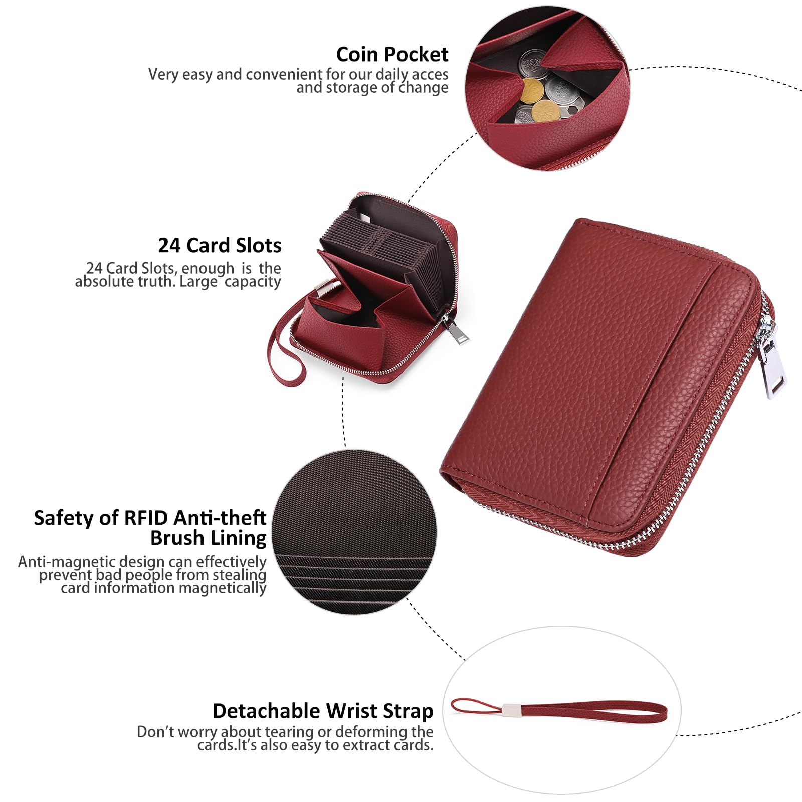 SENDEFN Portefeuille Femme Cuir, Porte Monnaie Blocage RFID, Porte-Cartes de Visite, Portefeuille pour Femme avec 24 Emplacements pour Cartes et Pochette à Monnaie