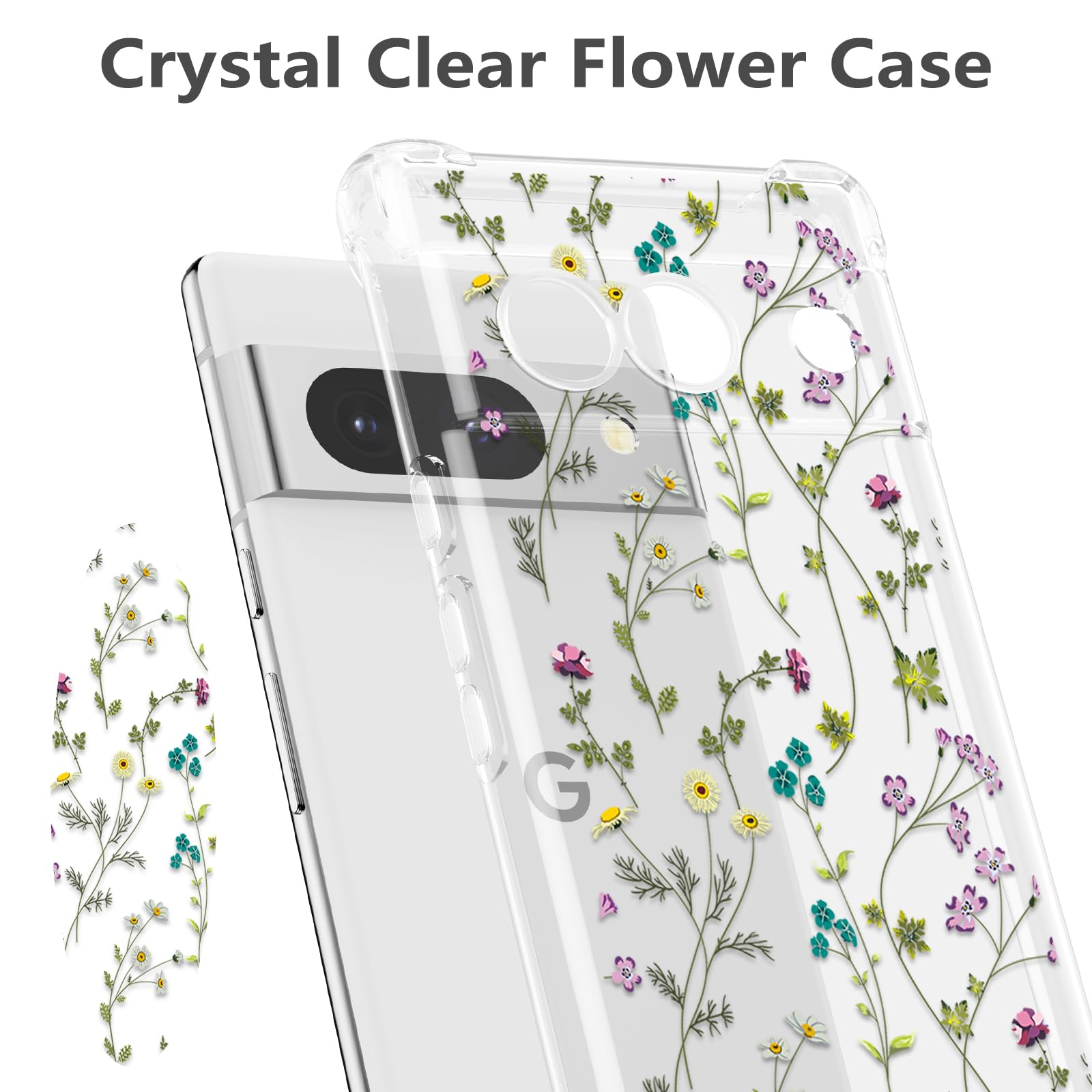 RALEAVO Compatible with Google Pixel 8a Clear Floral Case Girly Soft Slim Bumper Case with Flower Pattern for Pixel 8a-Branches - Image 2