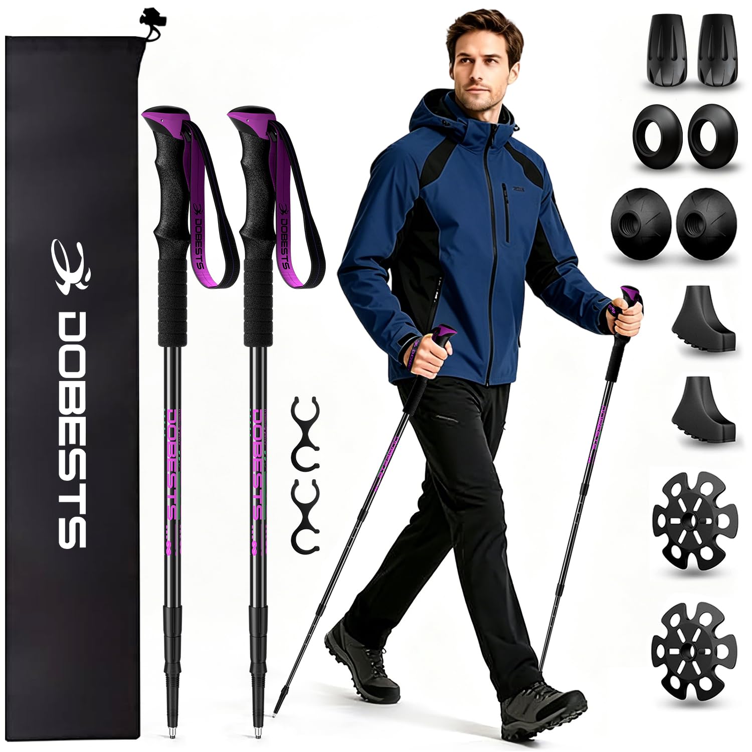 DOBESTS Teleskop-Wanderstöcke 2 Stück, Nordic-Walking-Stöcke 65-135 cm