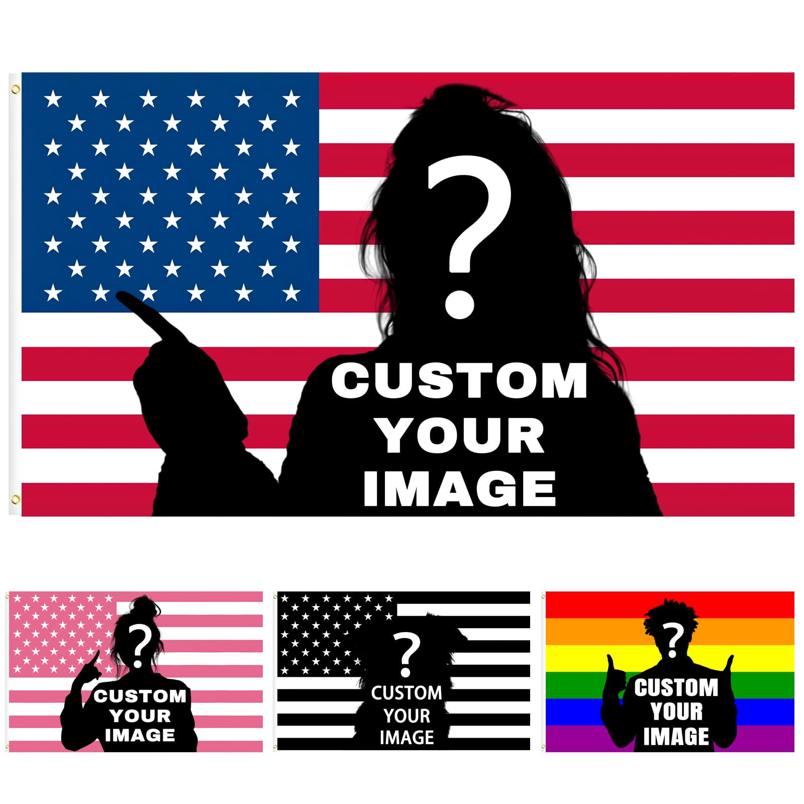 Personalised Flag, Custom Flag Banner 2 × 3/3 × 5/4 × 6/5 × 8 ft, Design Your Image for Birthdays, Christmas, Holidays, Bedroom, Camping Flag Yard Sign