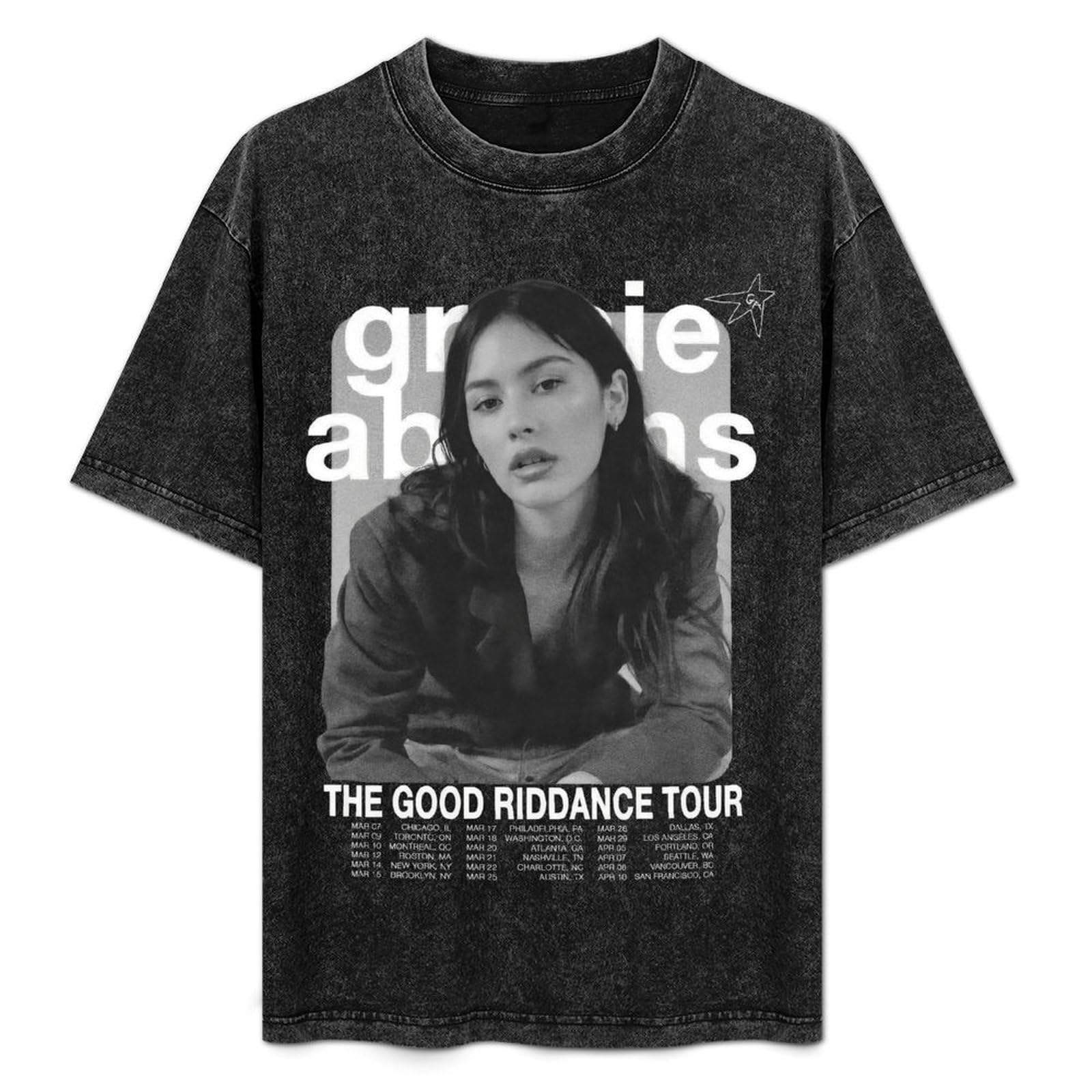 Men Gracie Music Abrams T-Shirt Washed Shirts Slimming Tshirt for Men and Women Vintage Short Sleeve Breathable T Shirt S