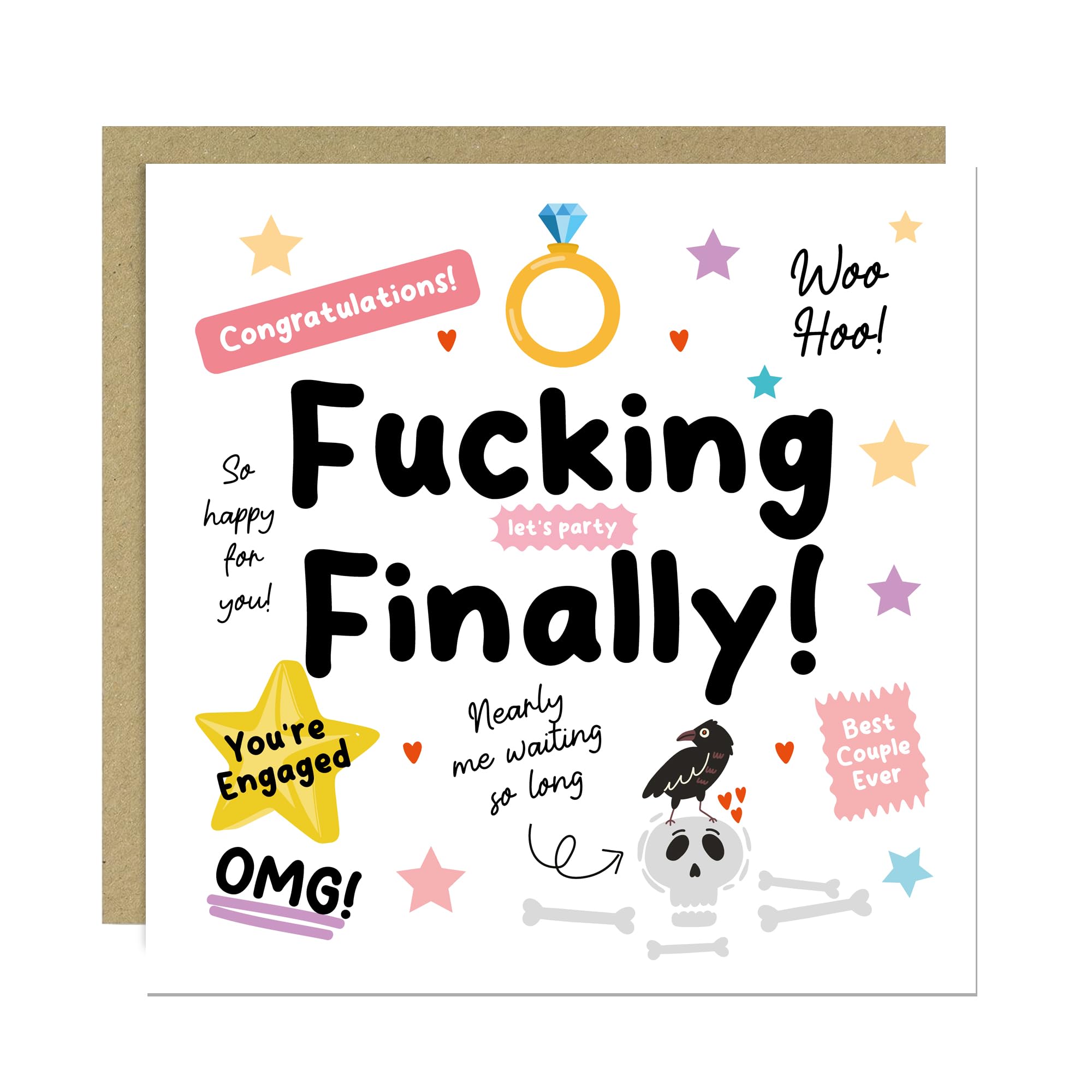 RED OCEAN Funny Engagement Card For Couple Boyfriend Girlfriend Joke FINALLY Card Congratulations For Him Her Couple Partner With Kraft Envelope