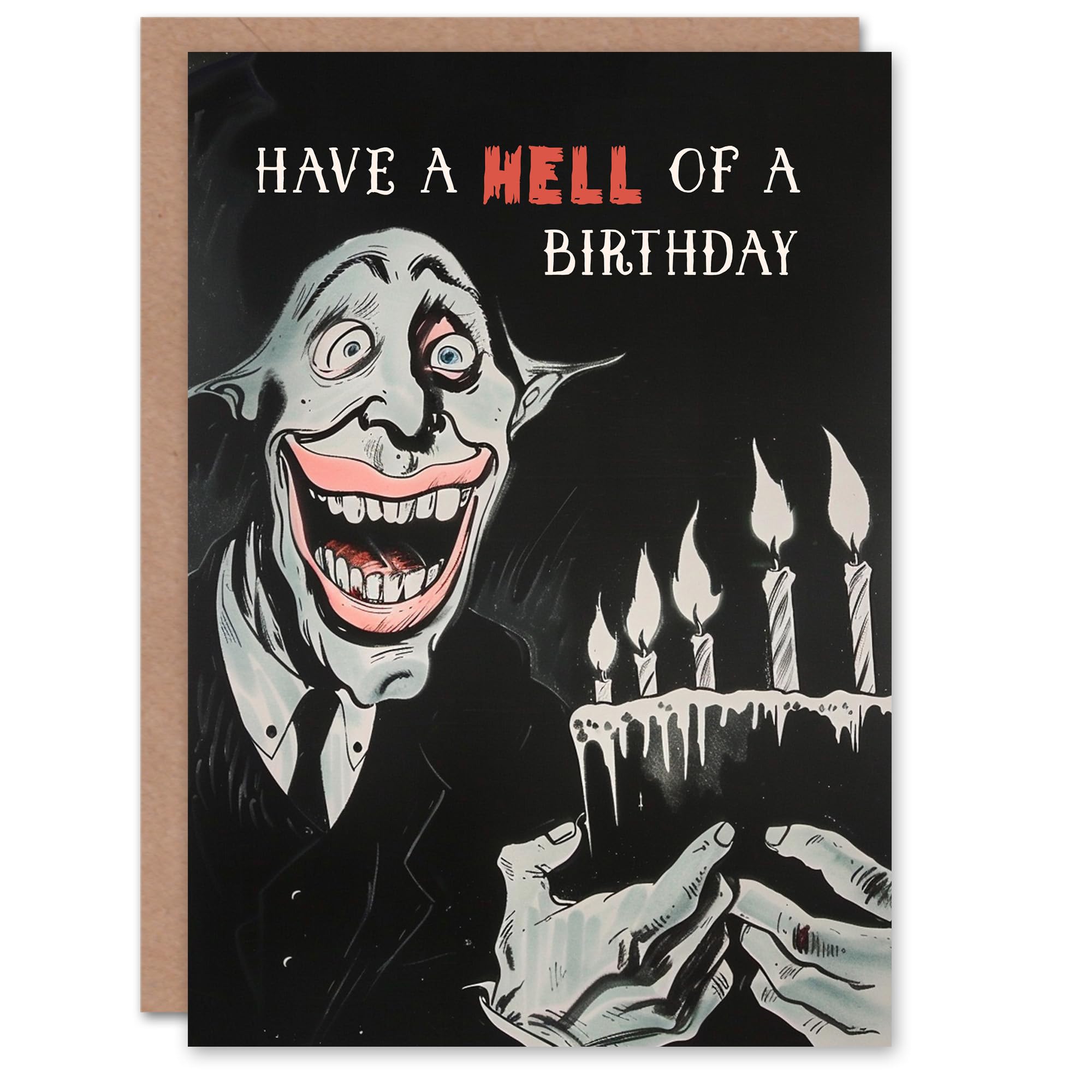 Artery8 Birthday Card Creepy Weird Man with Cake Candles Scary For Him Man Male Dad Brother Son Papa Grandad Greeting Card