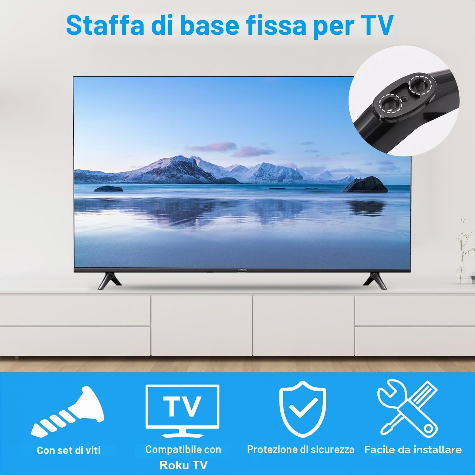 Supporti universali per TV, piedini 20-65 pollici, gambe di supporto, set viti (nero)