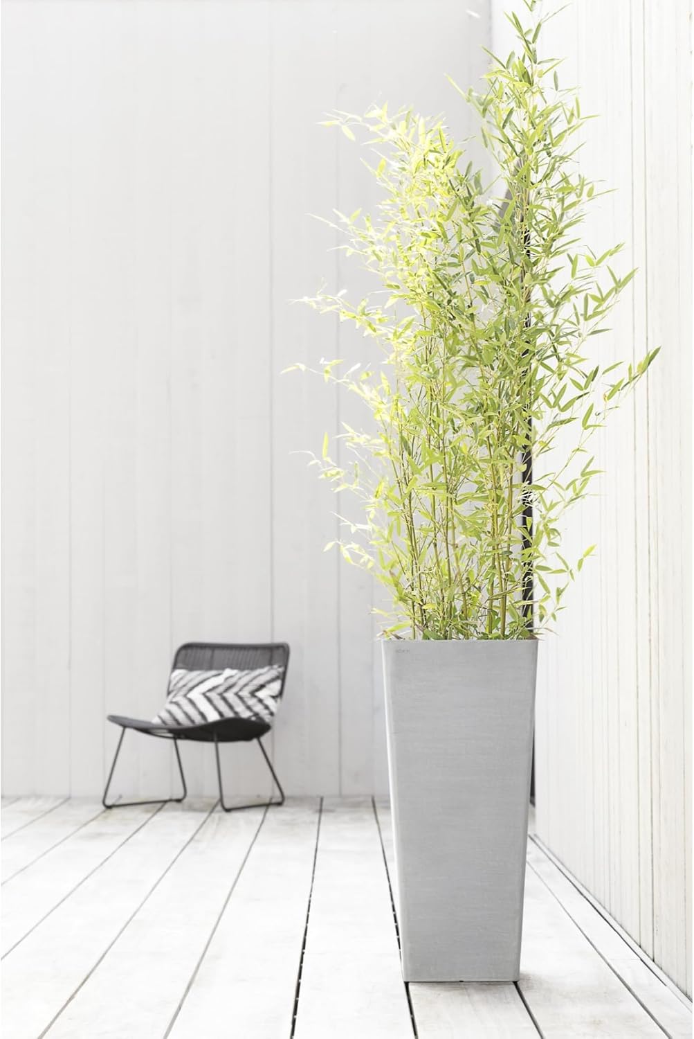 Ecopots Rotterdam Mid High Durable Modern Square Indoor/Outdoor Recycled-Based Composite Flower Planter, White Grey, 22"