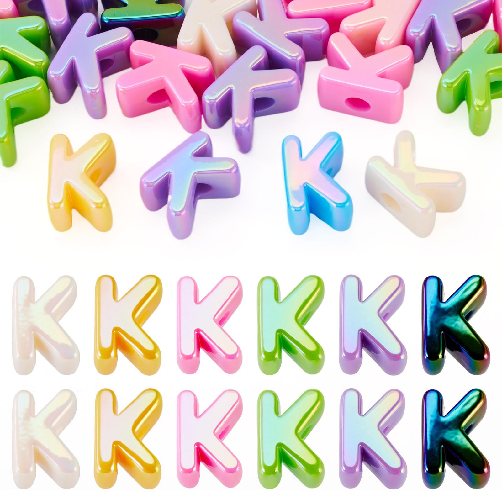 20Pcs Large Acrylic Letter Beads, Big Iridescent Letter Alphabet Beads, 3D Acrylic Letter Slide Bead Colorful Large Hole European Bead for Bracelet Necklace Name ID Craft