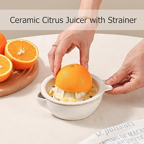 Miniatura 2 de Exprimidor manual de cerámica cítrica naranja limón exprimidor manual, exprimidor de mano con tazón de 6.8 onzas y tapa de colador, boquilla, asa,