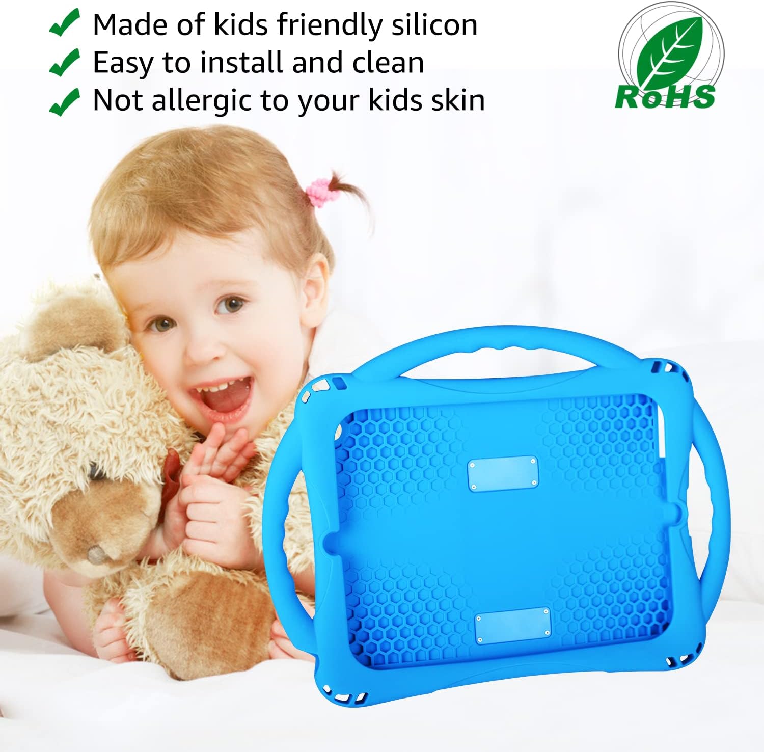 iPad 2/3/4 Case TopEsct Kids Silicon case for Apple iPad 2nd Generation,iPad 3rd Generation,iPad 4th Generation with Tempered Glass Screen Protector and Strap (Blue)