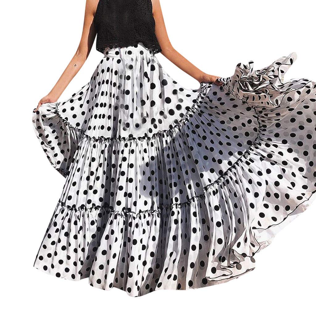 SkangMujer Cintura Alta Falda Larga con Lunares de Estampada Básica Plisada Verano Falda Maxi Tallas Grande S-5XL
