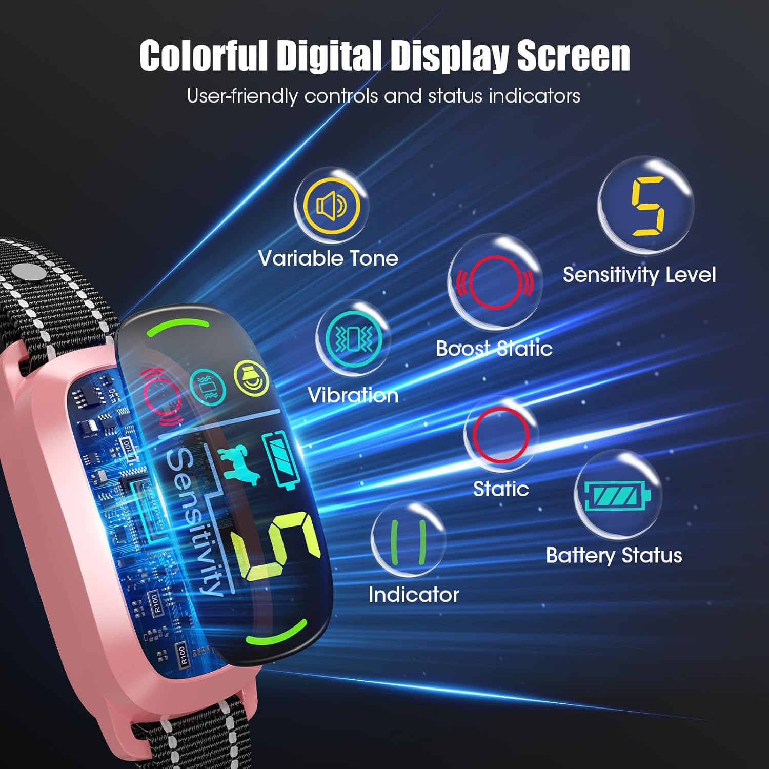 Smart AI Bark Collar for Large Medium Small Dogs, Anti Barking Device with 5 Training Modes, Exclusive Forced Bark-Stopping, Rechargeable IP67 Waterproof Bark Collar with 5 Sensitivity (Pink)