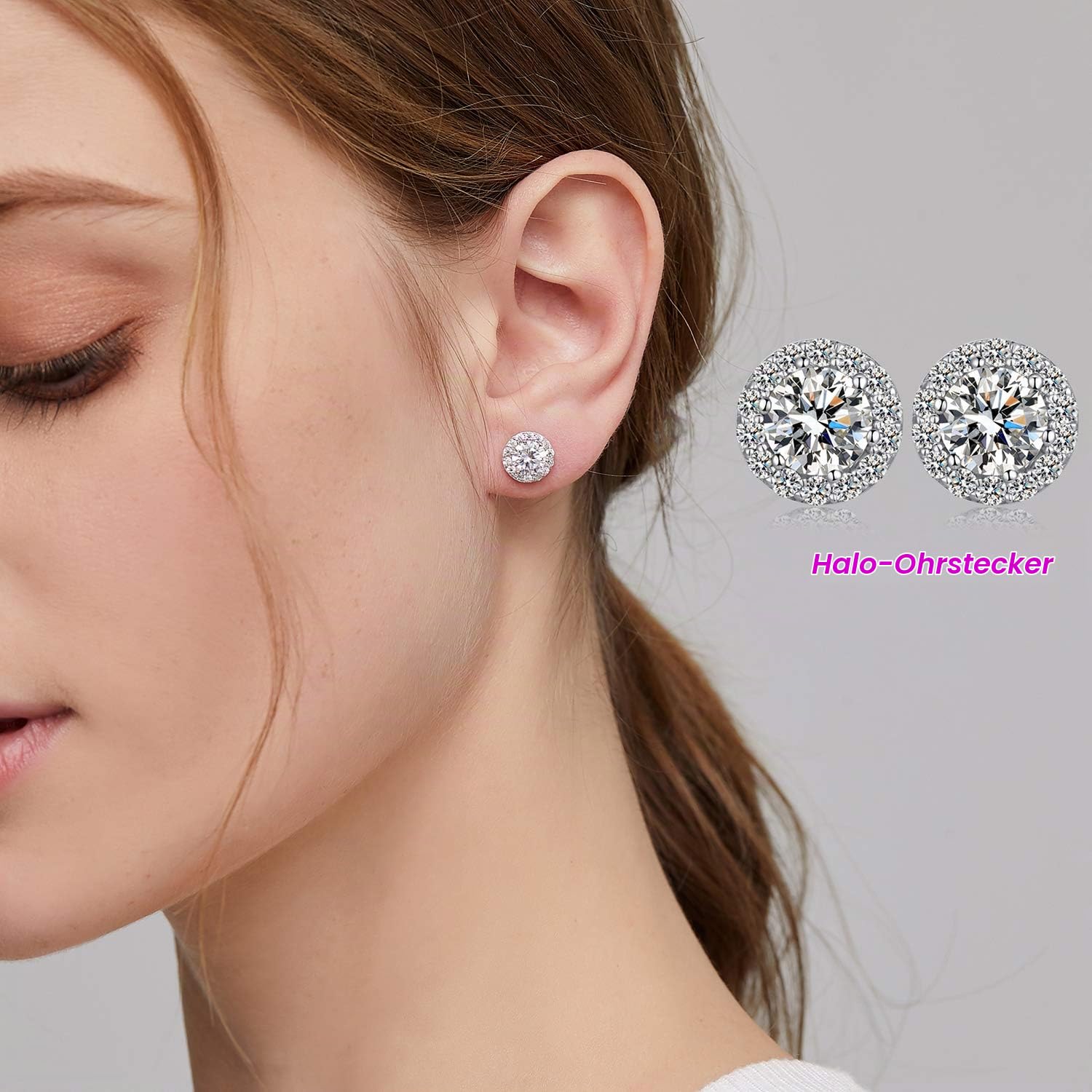 18K WeißGold Vergoldet Simuliert Diamant Ohrringe FüR Frauen Männer, S925 Sterling Silber Ohrringe Halo