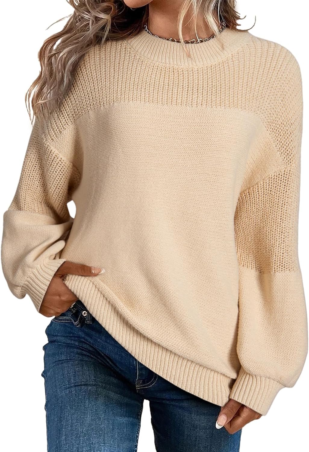 Sidefeel Women's Pullover Sweaters Casual Long Sleeve Crewneck Loose Knit Jumper Tops