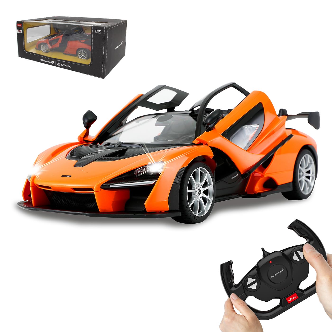 JAMARA 403119 - McLaren Senna 2,4 GHz 1:14 - samochód RC, oficjalnie licencjonowany, do 1 godziny czasu jazdy, ok. 11 km/h, światło LED, ręczne otwieranie drzwi, idealnie odtworzone szczegóły,