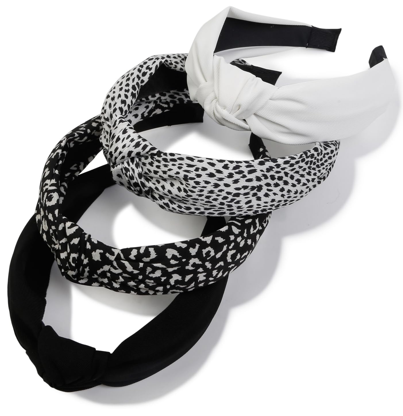 Knotted Top Headband Black White Floral Monogram Print Satin Silky Hair Band Floral Knot Headbands | Floral Headbands | Twine and Love main image 3