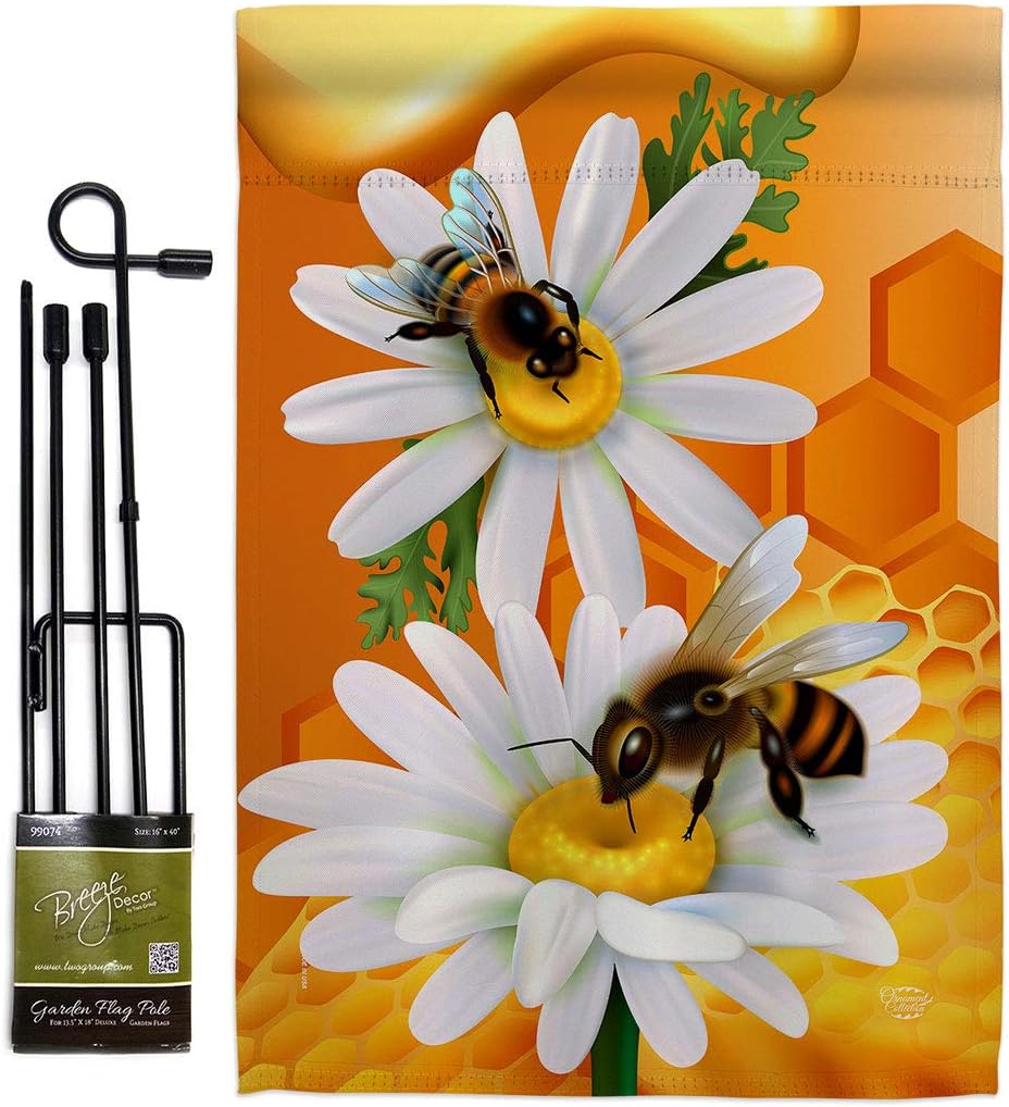 Sweet Honey Garden Flag Set Wall Holder Friends Butterfly Ladybugs Dragonfly Bee Springtime Insect Natural Wildlife Small Decorative Gift Yard House Banner Made In USA 13 X 18.5