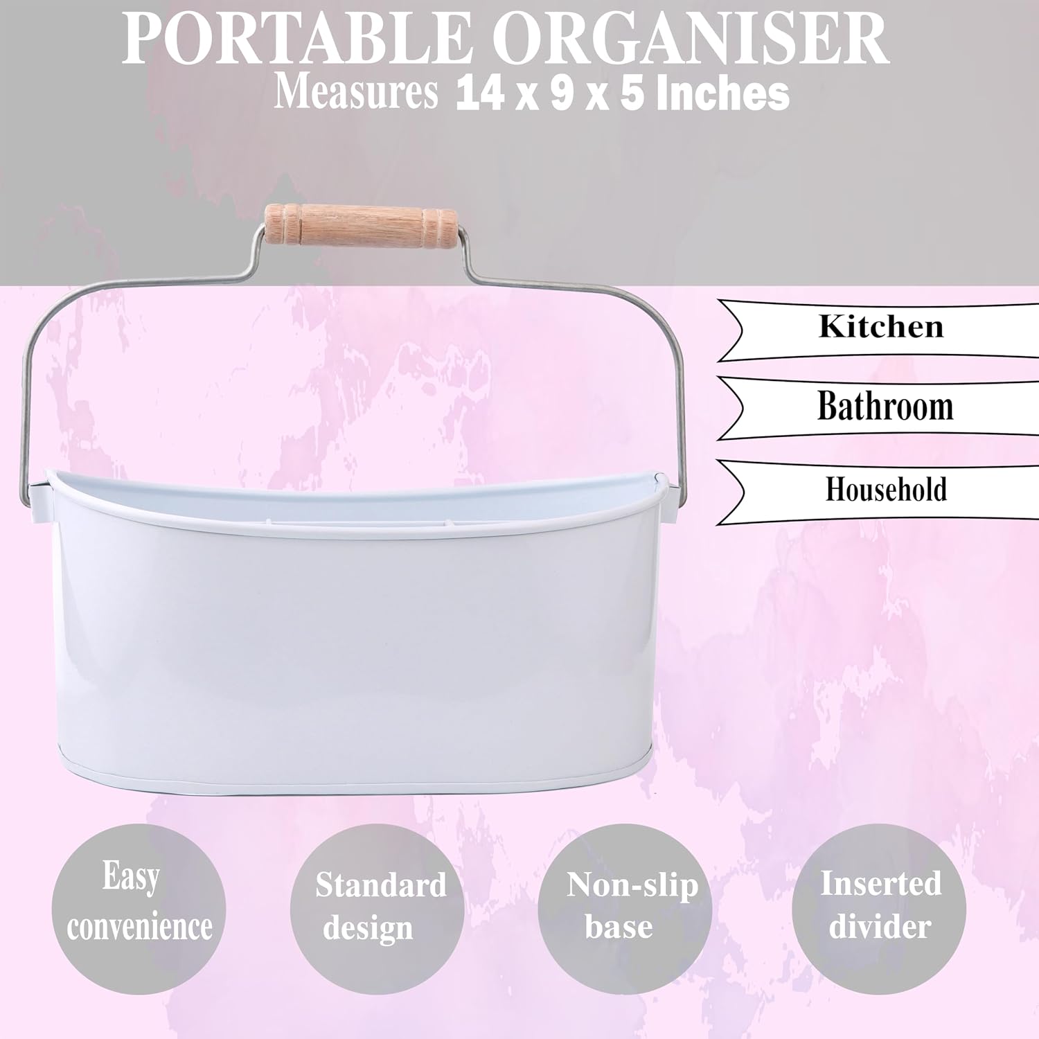 Alpha Living Home Farmhouse 4 Section Galvanized Utensil Caddy - Versatile Organizer for Kitchen, Party & Outdoor Events Rustic Silverware Holder, Cutlery Organizer, Picnic (White)