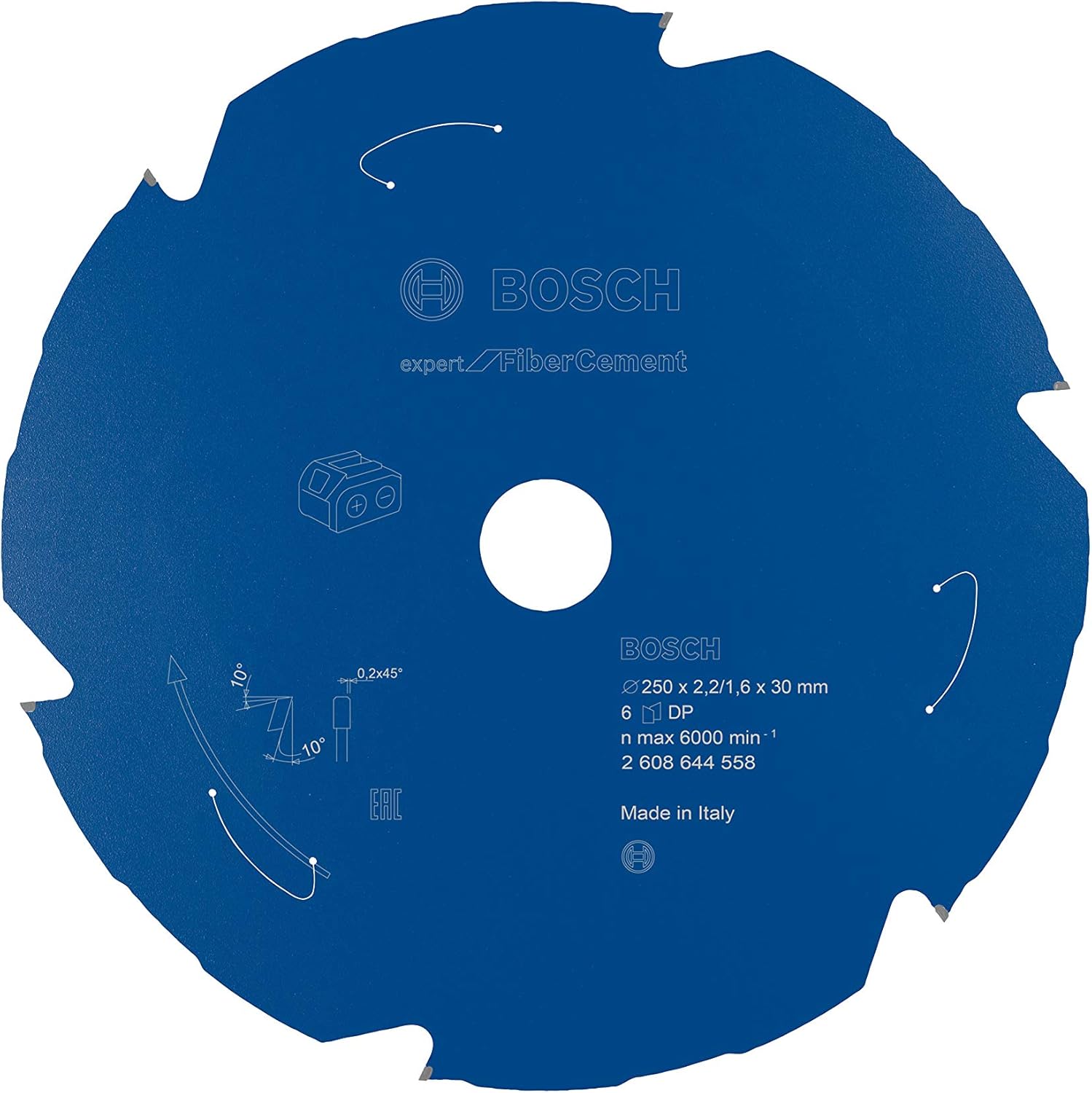 Bosch Professional Circular Saw Blade Expert (for Fibre Cement, 250 x 30 x 2.2 mm, 6 Teeth; Accessories: Cordless Circular Saw)