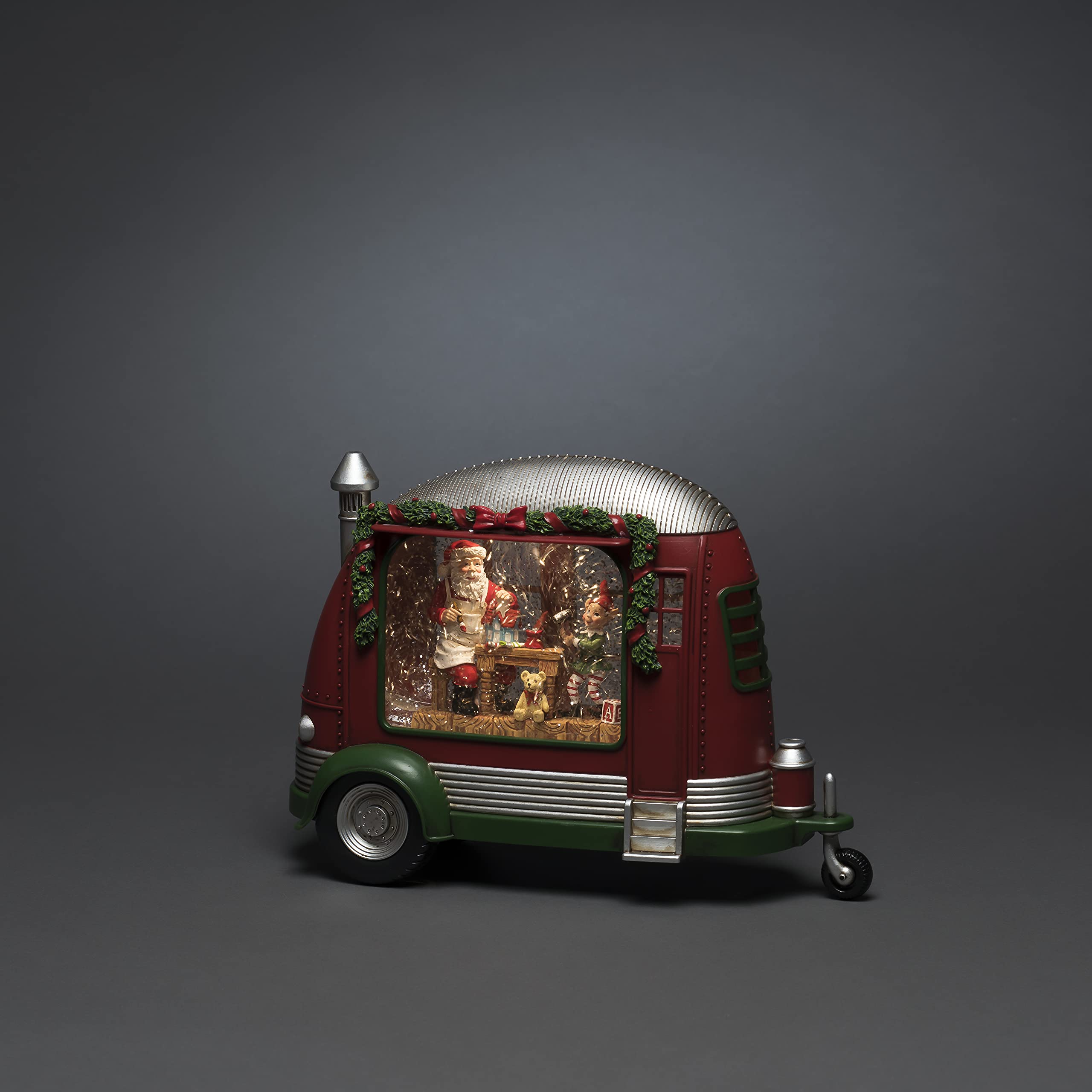 Konstsmide Karavan Weihnachtswerkstatt, wassergefüllt, mit an/aus Schalter, 5h Timer, kombinierbar mit 4384-550/4385-900, rot, batteriebetrieben, Innen, 1 warm weiße Dioden - 4386-550