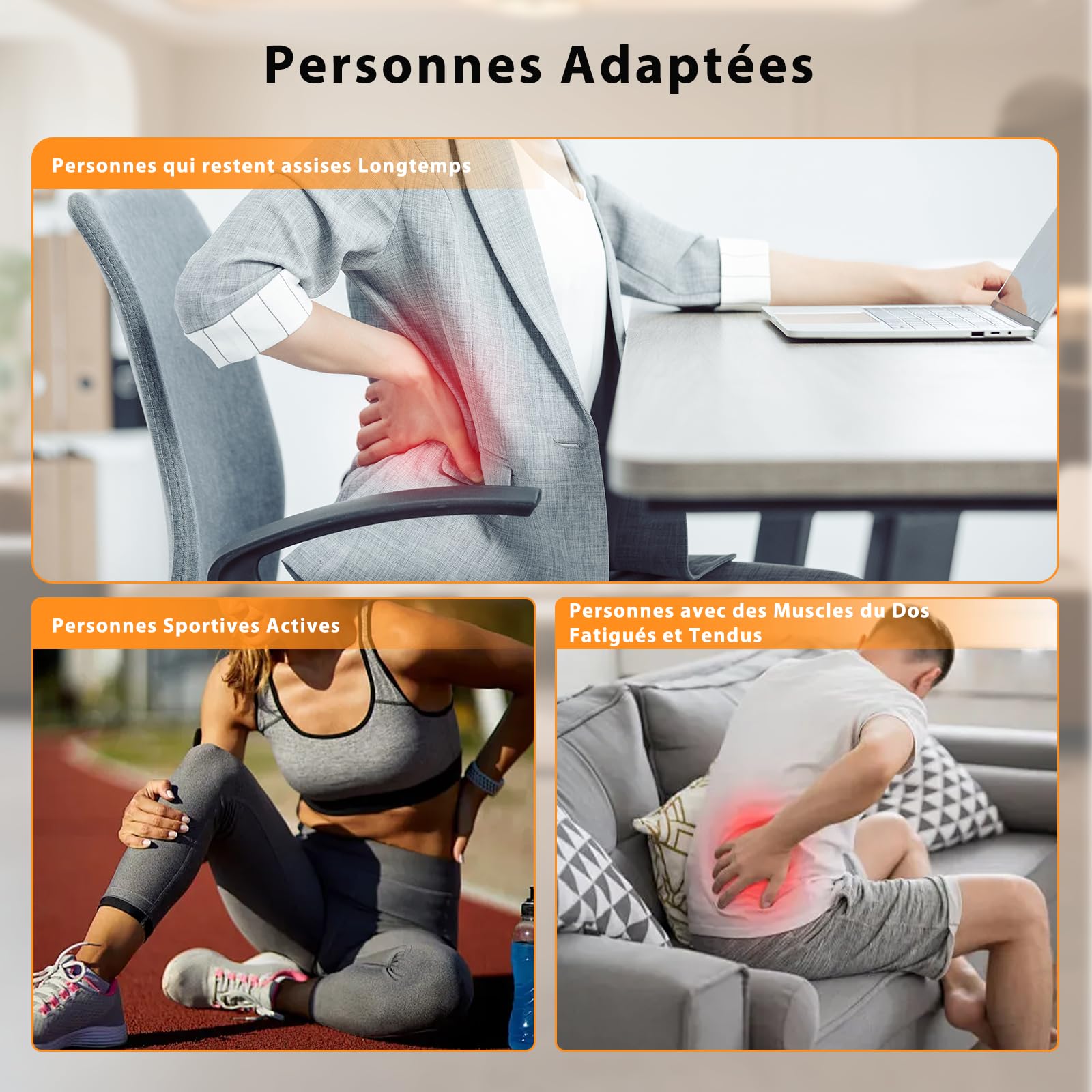 4 en 1 Appareil de Massage Lombaire électrique, 3 Niveaux Appareil de Massage Dorsal Sans Fil avec Traction 26°par Airbag, Compresse Chaude, Electrothérapie EMS à 8 Niveaux, par Vibrations