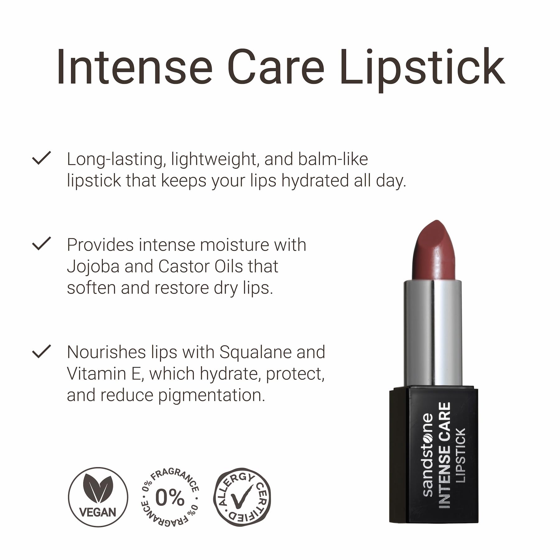 Sandstone Scandinavia Intense Care Lipstick, Moisturising Creamy Lip Colour for Sensitive Skin, Hypoallergenic - Image 2