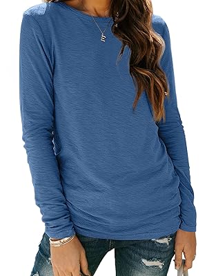 AUTOMET Women‘s Basic Long Sleeve Crewneck, Plus Size Winter & Spring Top, Casual Fall Tee for Teacher & Everyday Outfits
