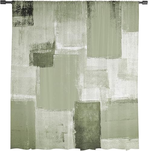 Miniatura 3 de Sage Green Geometric Window Curtains 63 Inches Long,Semi Sheer Rod Pocket Chiffon Curtains & Drapes Drapery Voile Draperies Window Treatment for
