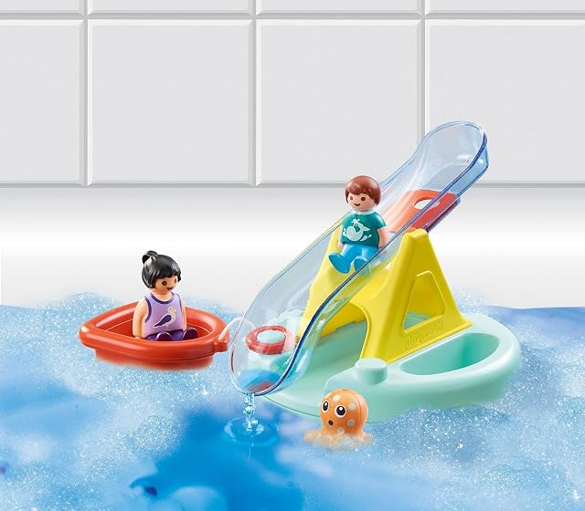 Foto 2 de 8 de PLAYMOBIL 1,2,3 Aqua 70635 Isla de Baño con Tobogán, Juguete de baño Flotante para niños pequeños