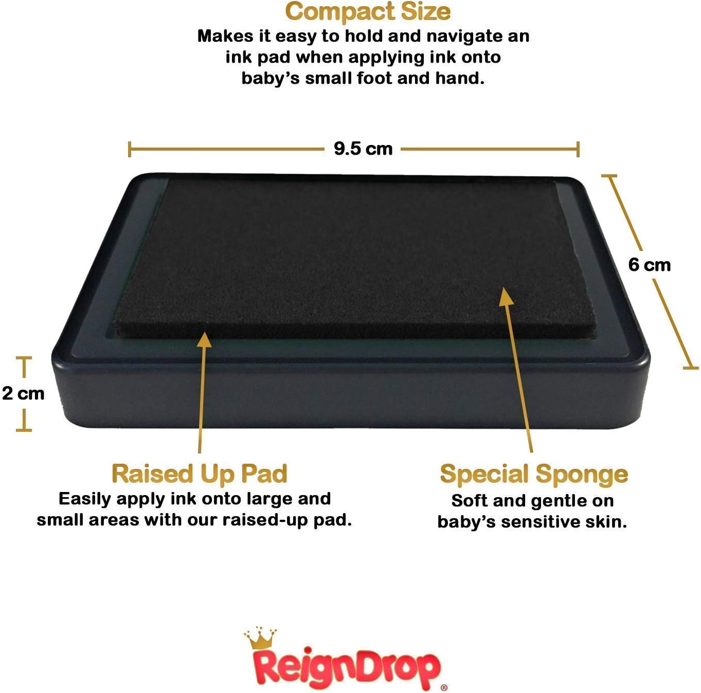 ReignDrop Ink Pad for Baby Footprint & Handprint - Creates Impressive Long Lasting Keepsake Stamp for Infant & Kids. Smudge Proof, Easy to Wipe Off Skin, Safe & Gentle Acid Free(Brown)