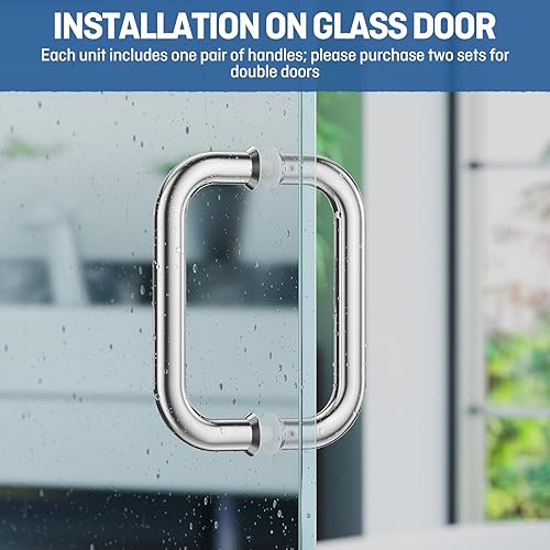 Miniatura 24 de Ranbo Manija tubular de puerta de ducha de 8 pulgadas (CTC) de oro pulido, acero inoxidable 304 de 1/4 a 1/2 pulgadas de grosor y puertas de madera