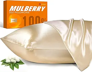 2 Pack 100% Mulberry Silk Pillowcase for Hair and Skin, 22 Momme Natural Silk Pillow Cases Set of 2 with Zipper, Pillow Cover for Women Mom Men (2 Pack Beige, King 20''×36'')