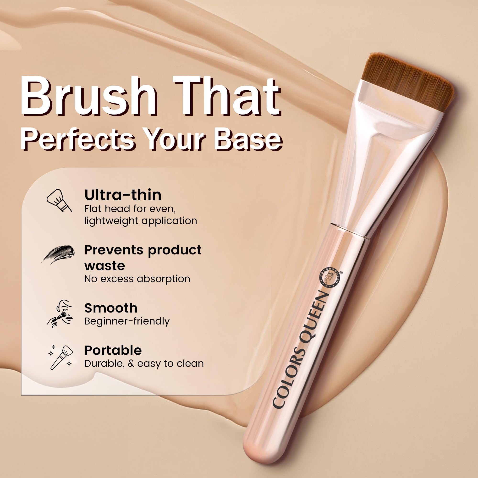 Colors Queen Ultra Thin Flat Foundation Makeup Brush for Glass Skin for Blending Liquid & Cream Foundation | High Density Bristles for Streak Free Application - Image 3 thumbnail