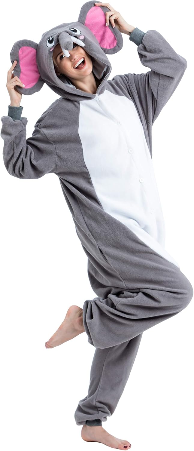 Spooktacular Creations Unisex Adult Pajama Plush Onesie One Piece Elephant Animal Costume