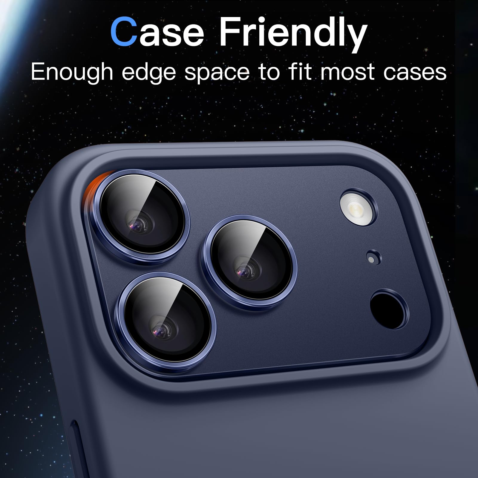 JETech Pellicola Fotocamera per iPhone 17 Pro Max 6,9 Pollici, Copertura Totale 9H Vetro Temperato Anello Cover, Piastra in Metallo Opaco, Compatibile con Cover, Pacco da 1 (Blu profondo)