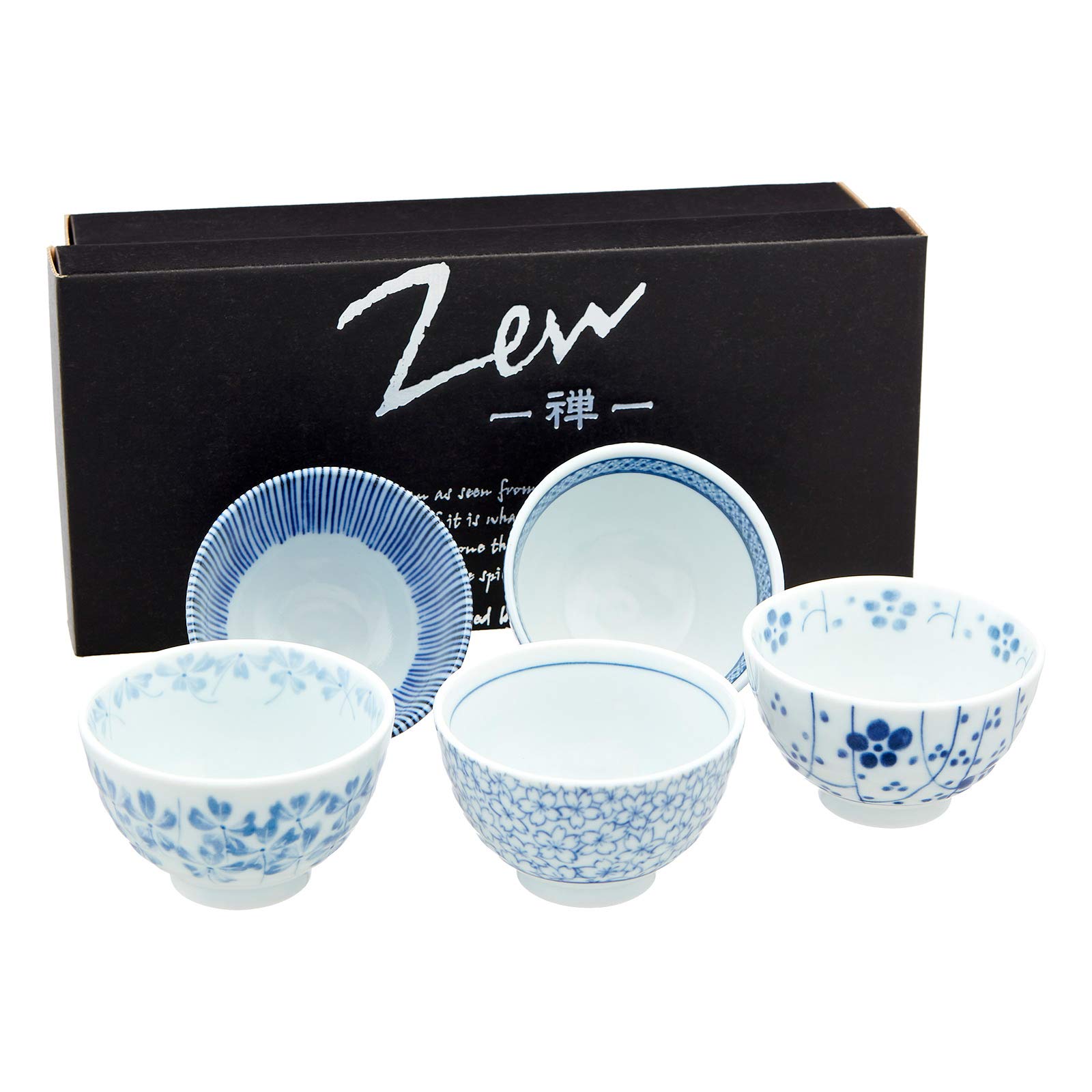 Japanisches Porzellan Teeschalen-Set SOMETSUKE hergestellt in Japan Geschenkbox Ø 9, H 5,8 cm