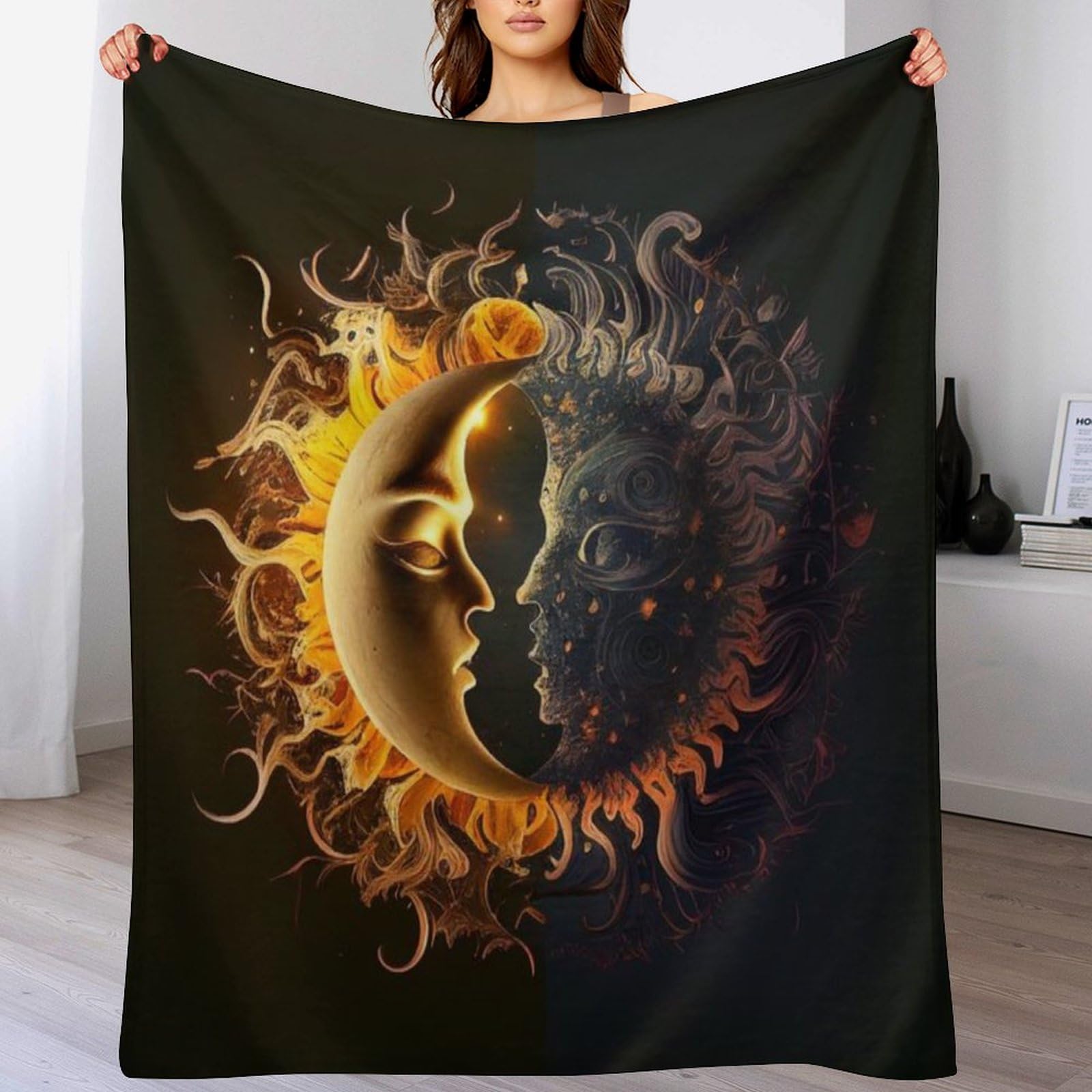 Couverture flanelle polaire soleil lune, jeté de lit chaud pour chambre bébé