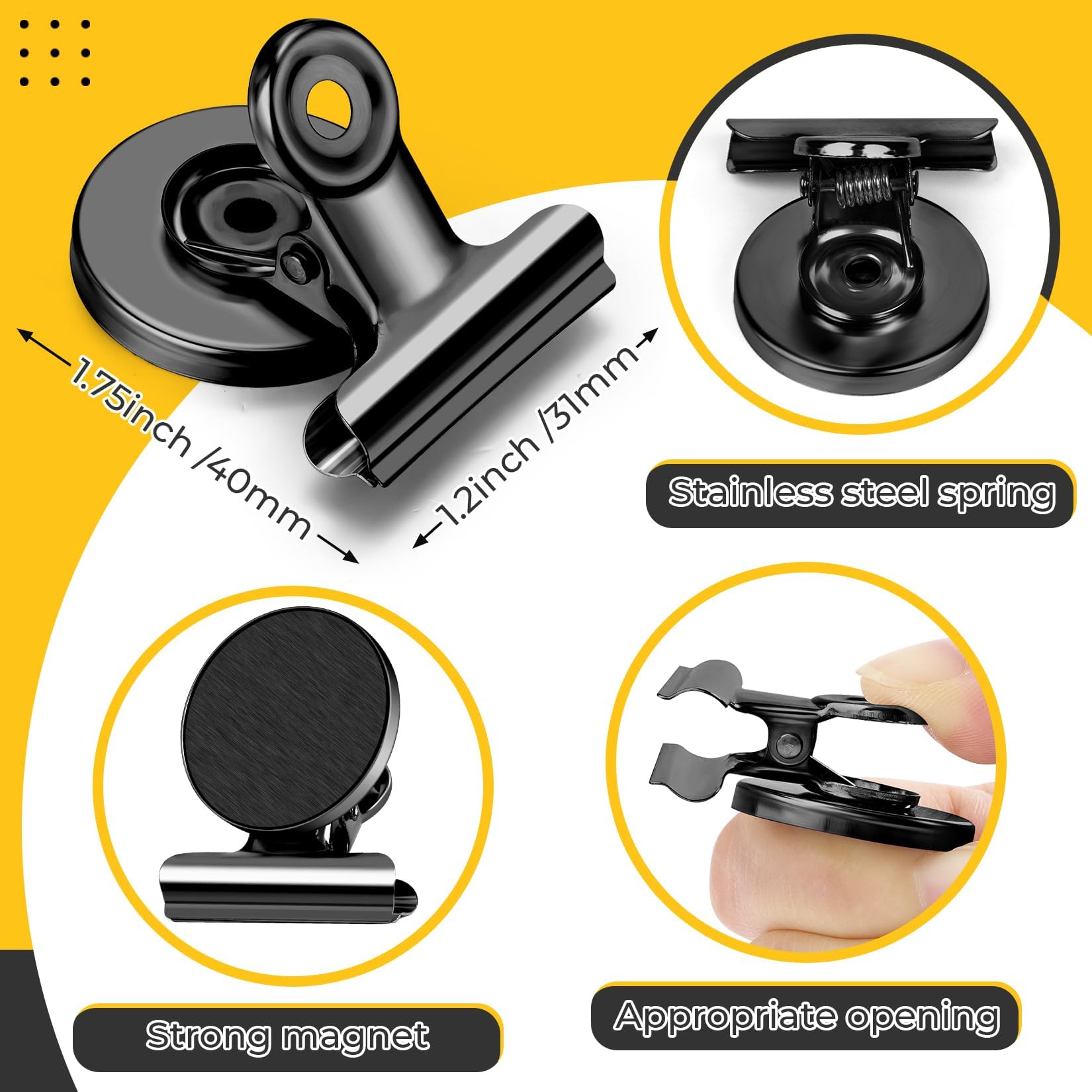 Confezione da 90 clip magnetiche, magneti da frigorifero, clip magnetiche nere per lavagna bianca, magneti a clip per esporre foto, casa, ufficio, classe