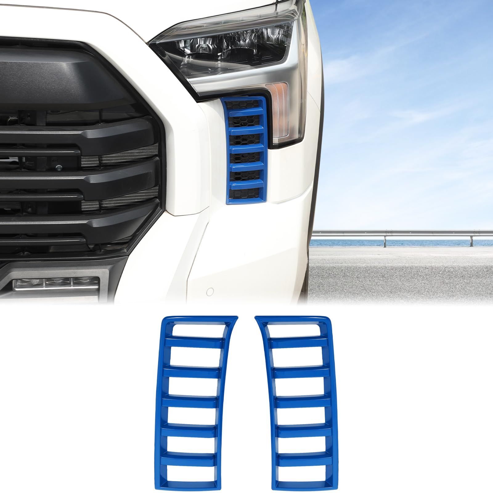Aunginsy Car Front Headlights Grille Vent Trim Cover Compatible with Toyota Tundra 2022-2025 Pickup Front Grill Mesh Grille Grid Inserts Air Intake Vent Decorative Frame Protector ABS Accessories