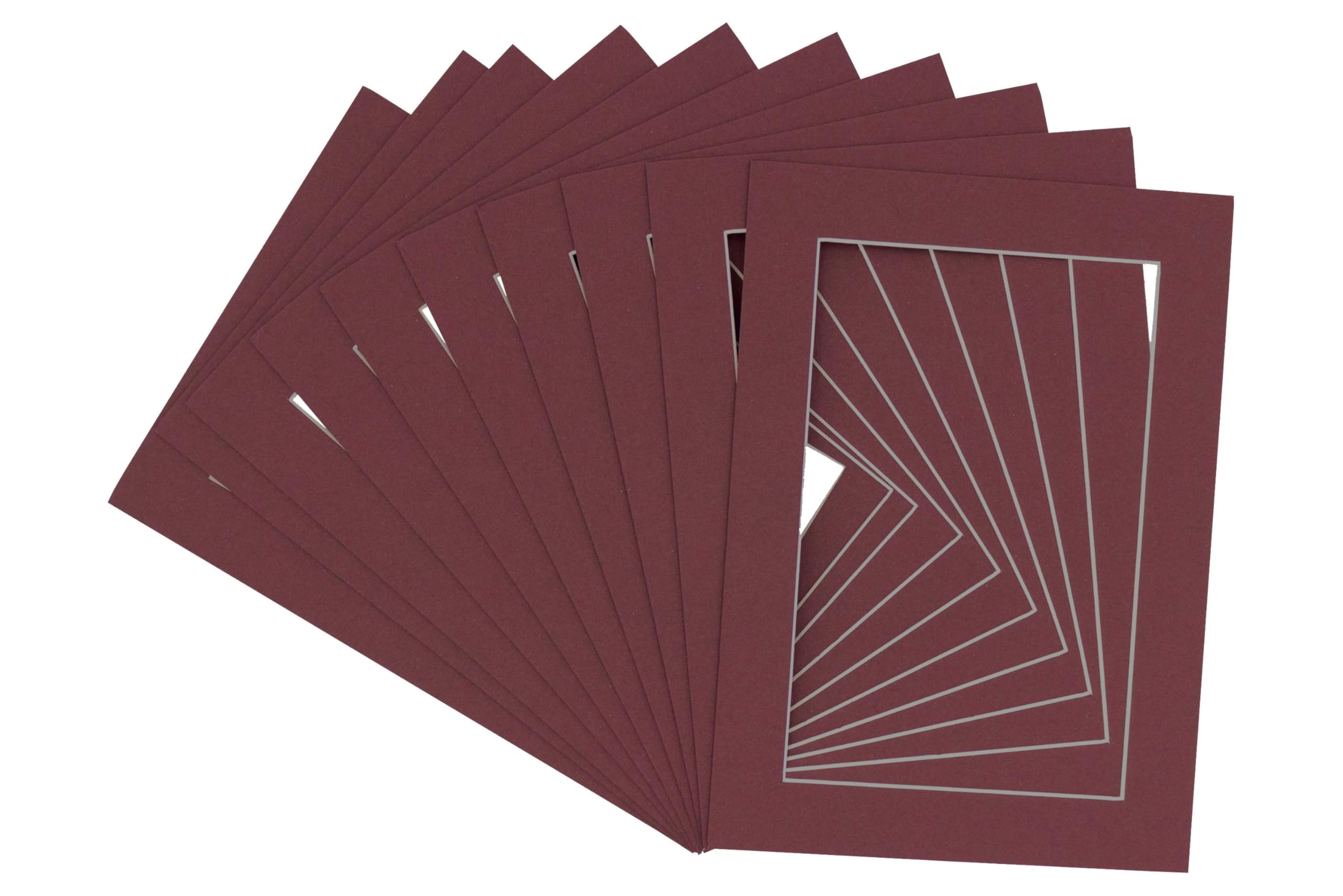 Pack of TEN 8.5x11 Mats Bevel Cut for 7x9 Photos - Acid Free Maroon Red Precut Matboards For Pictures, Photos, Framing - 4-ply Thickness