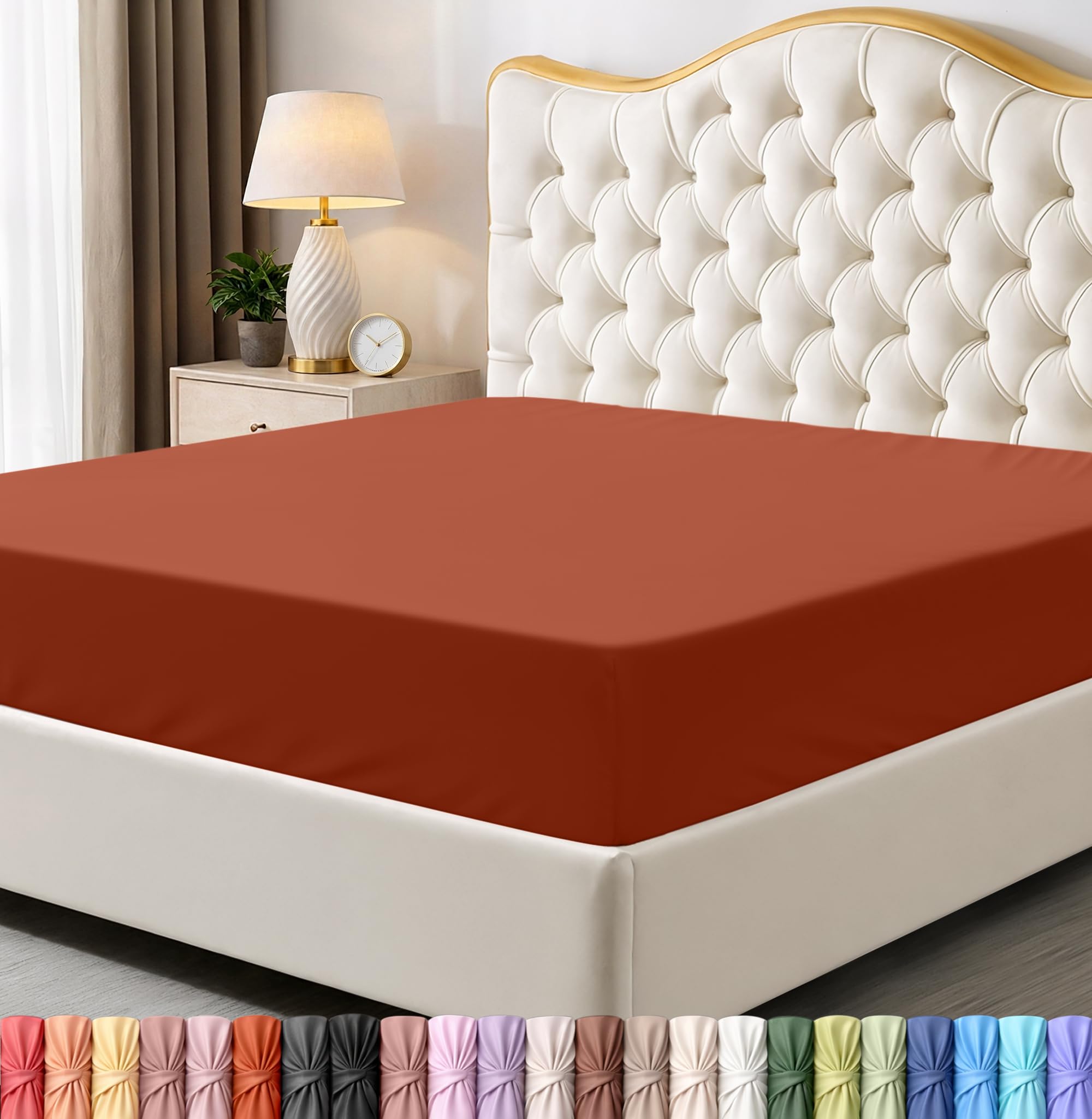 King Fitted Sheet, Ultra Soft Fits Up to 15 Inch Deep Pocket, Orange