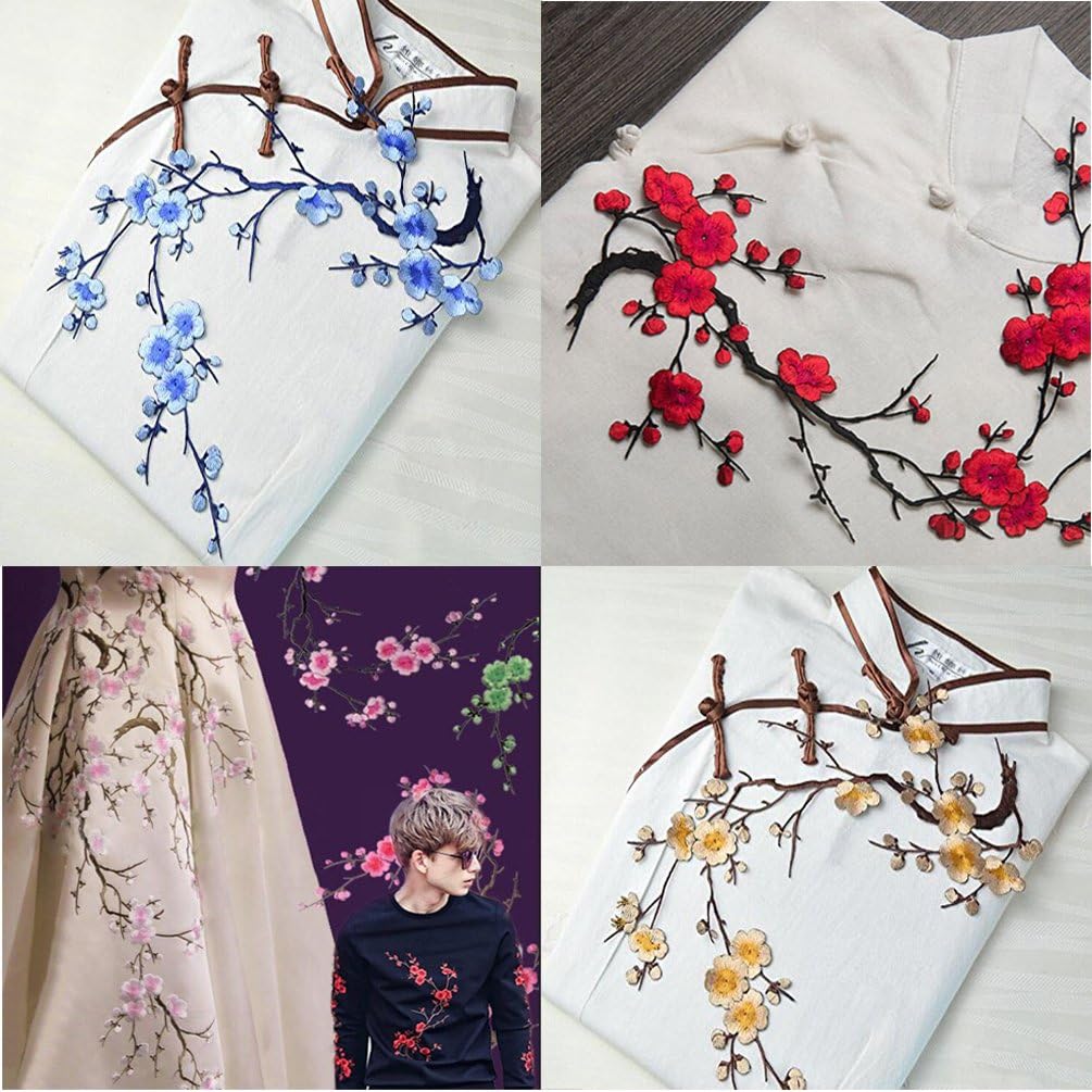 4 Pcs Embroidered Plum Blossom Flower Patch Iron/Sew on Applique Motif Craft by UBOOMS