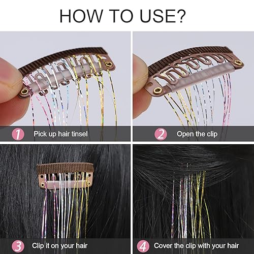 Miniatura 7 de COSHONWOL - 6 clips de oropel para el cabello, kit de oropel con clip de 19.6 pulgadas, kit de oropel con purpurina, accesorios para fiestas de