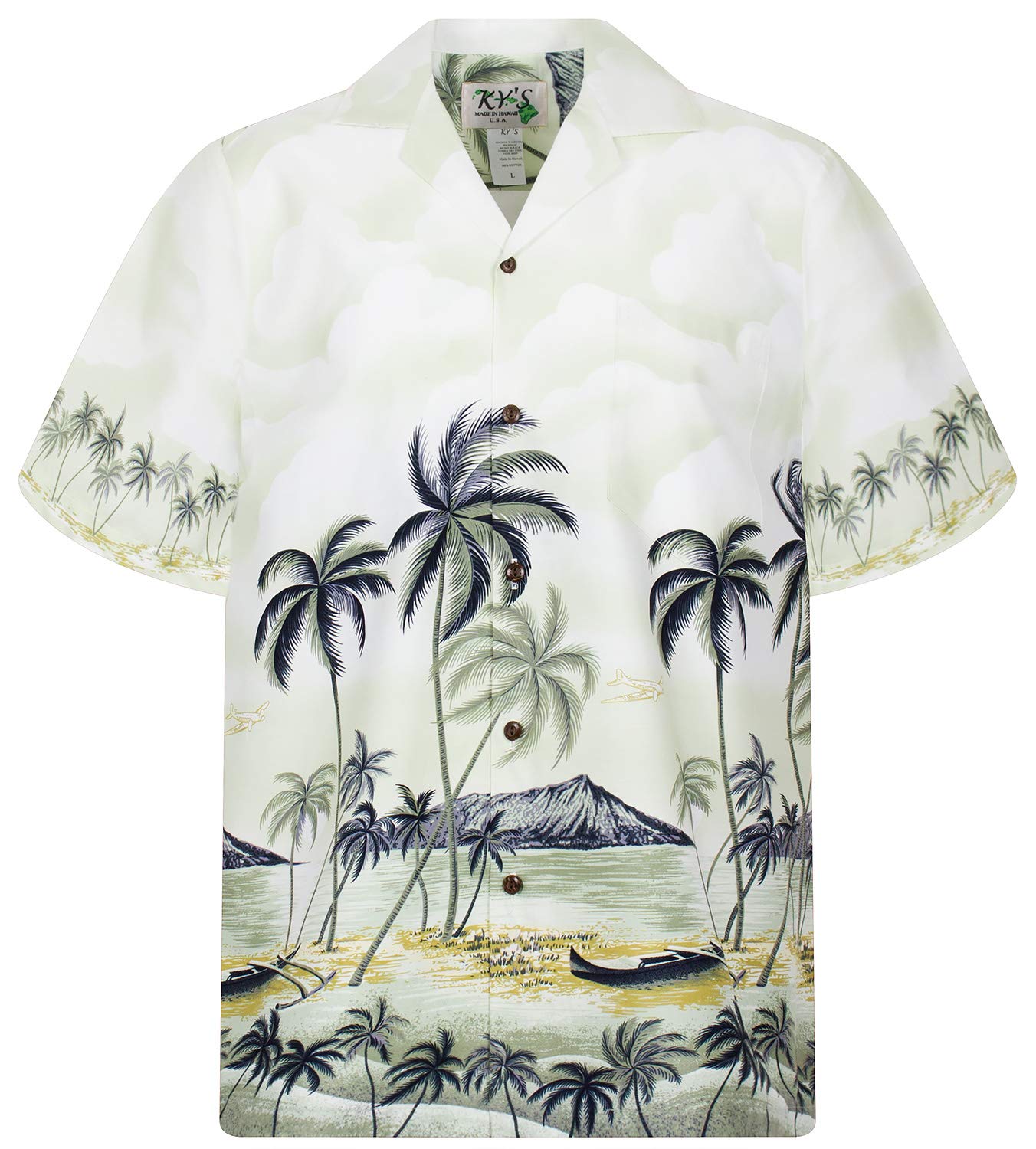 KY's`s Original Hawaiian Shirt, Palm Beach, Green, XL