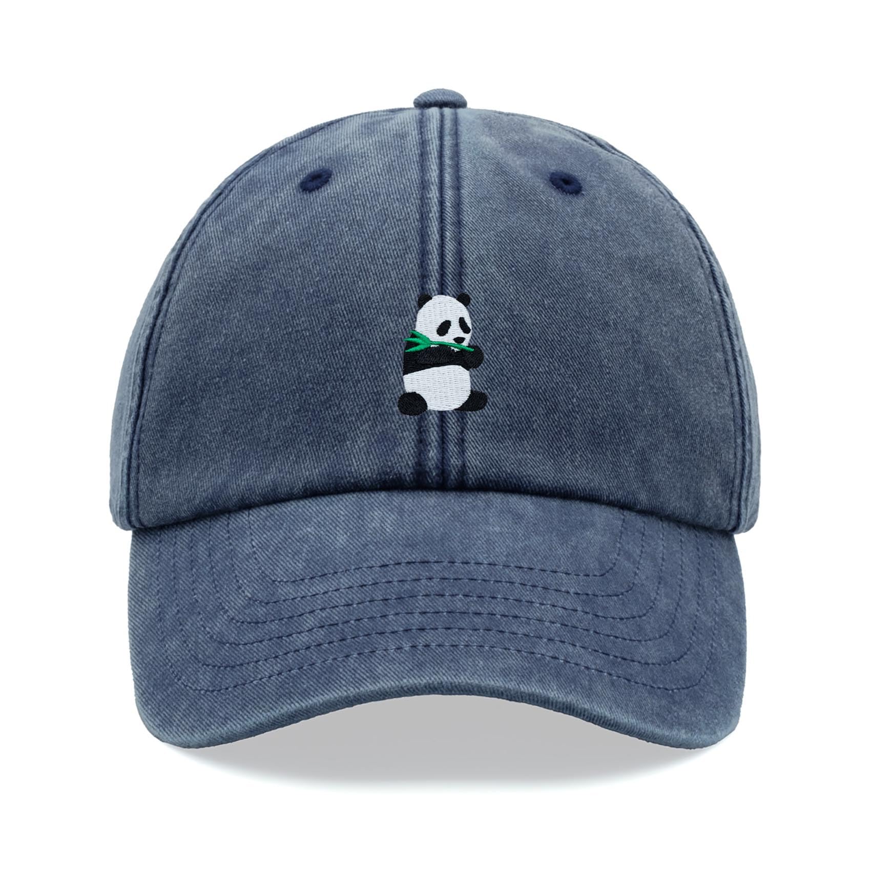 Panda Baseball Cap Vintage Washed Unisex Dad Hat Low Profile Adjustable Blue Denim