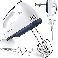 LILPARTNER Electric Hand Mixer: 7 Speeds, 5 Stainless Steel Accessories, Dishwasher Safe for Whipping Cream, Dough & Cakes (White)